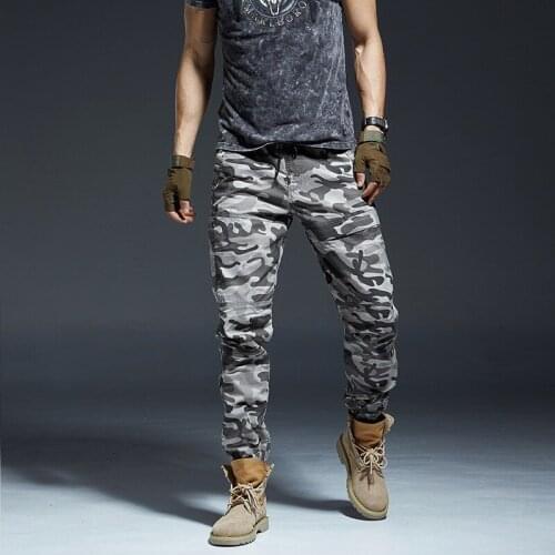 Multi-pocket Mens Stretch Straight Camouflage Trousers Elastic Waist Drawstring Overalls Outdoor Sports Military Cargo Pants