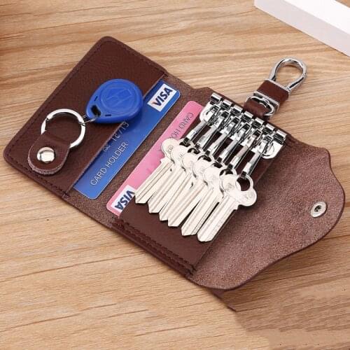Mens business leather key case waist hanging key chain household large capacity female fashion multi-function car lock key bag