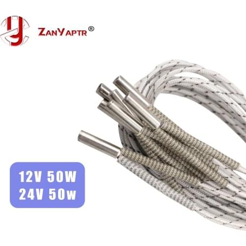 Heating tube 6*20mm 12V 24V 50W Ceramic Cartridge Heater 1M 2M Reprap&Mendel For V6 J-head Extruder 3D printer part