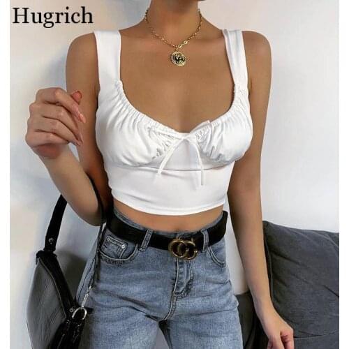 New Fashion Solid Color Sexy Summer Womens Vest Open Back Bow Pleated Top 2020