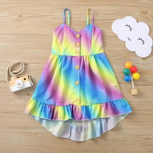Kids Baby Girls Rainbow Dress Gradient Tie Dye Printing Sling Dresses Summer Casual Princess Dress Toddler Children Girl Clothes