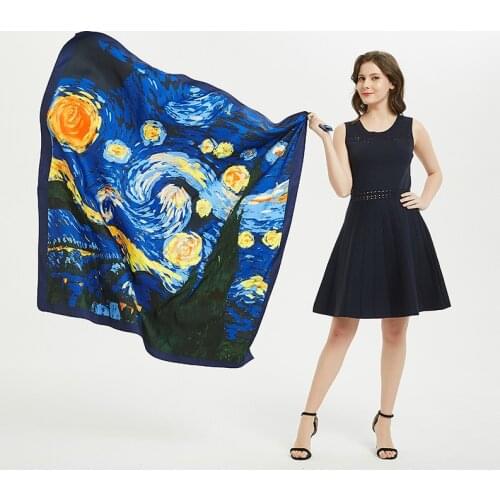 130*130cm TOP Silk Van Gogh sky luxurious Scarves Women Foulard Square Hijab Scarf Ladies Shawl wrap muffler pareo female hijab