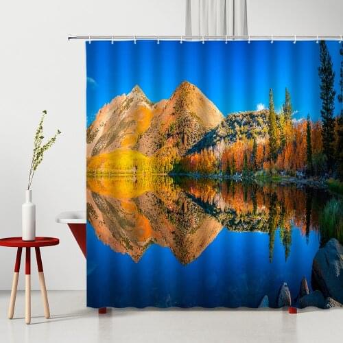 Natural Landscape Shower Curtains Mountain Water Mystery Forest Pattern Polyester Home Bathroom Decor Bath Hanging Cloth Set