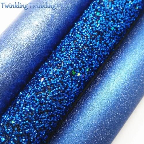 BLUE Glitter Fabric, Matt Metallic Faux Leather Fabric, Waxy Synthetic Leather Sheets For Bow A4 8"x11" Twinkling Ming XM271