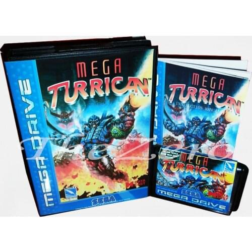 Memory Card Mega Turrican EU Cover With Box and Manual Book for 16 bit Sega Megadrive Video Game Card MD for Genesis mortal