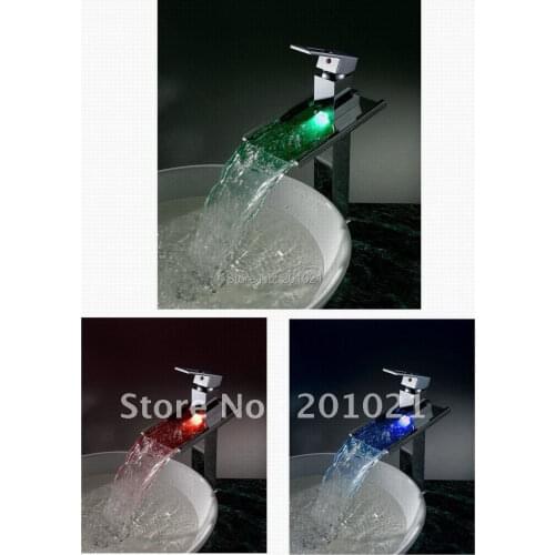 Modern Single Handle Chrome Waterfall LED faucet & LED Bathtub Faucet mixer + basin faucet+ 100% warranty + free shipping