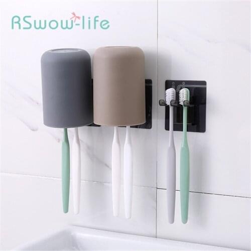 Washing Cup With Toothbrush Holder Brushing Cup Household Plastic Simple And Creative Wall-mounted Washing Rack Toothbrush Cup