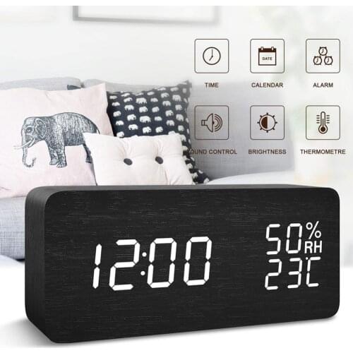 LED Alarm Modern Sound Control Clock Despertador Calendar Temperature Humidity UAB Electronic Desktop Digital Table Clocks