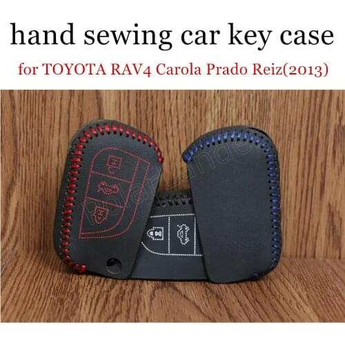 Only Red top sale fit for TOYOTA RAV4 Carola Prado Reiz(2013) Levin Camry(2015) hand sewing leather car key case cover