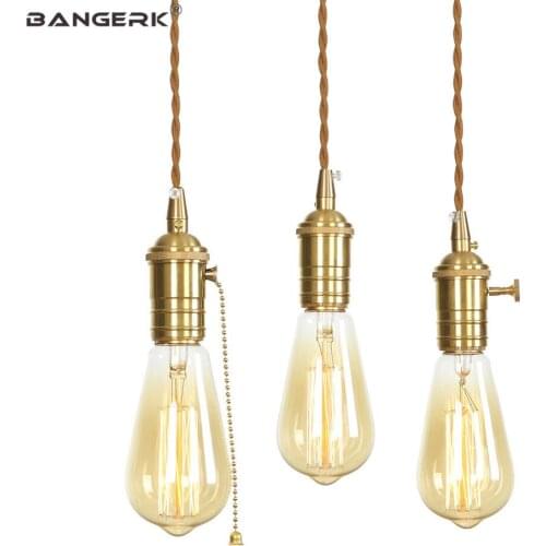 Vintage Single Head LED Pendant Light Industrial Decor Antique Copper Hanging Lamp Dining Room Bar Home Lighting Luminaire