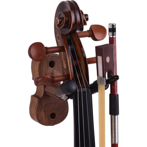 High Quality Wall Mount Violin Fiddle Viola Hanger Hook Keeper with Bow Holder Rubber Cushion Wood Base