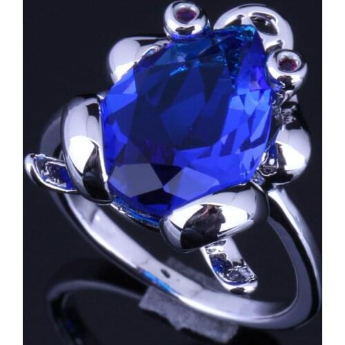 Fascinating Frog Blue Cubic Zirconia Silver Plated Ring V0130