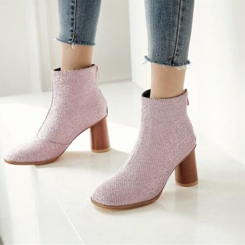 Plus Size 34-48 Women Boots High Heels Shoes Zipper Ankle Boots Spring Autumn Women Boots Ladies Party Western Fashion Boots New