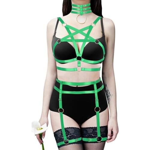 Collar Harness Pentagonal Goth Women Bondage Suspender Slim Body Binding Strappy Erotic Hollow Out Adjust Waist Sexy Lingerie