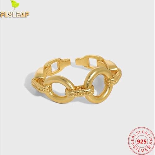 925 Sterling Silver Round Chain Open Rings For Women Light Luxury Style 18k Gold Female Fashion Jewelry 2021 Trend