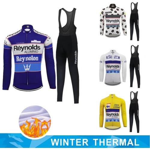 Long Sleeve Winter Fleece Cycling Jersey Set Blue White Yellow Ciclismo Manga Larga Thermal Bicycle Clothing GEL Breathable Pad