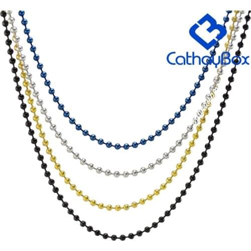 10PCS/LOT Wholesale 2.4MM Gold Blue Black Silver Color Stainless Steel Ball Bead Link Chain Necklace Men Women