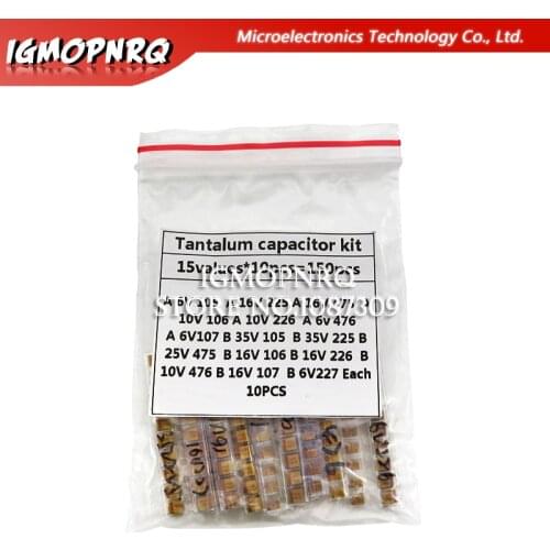 15Values SMD Tantalum capacitor assortment kit 1uf-220uf A/B Case Tantalum capacitor set 1UF 2.2UF 4.7UF 10UF 47UF capacitors