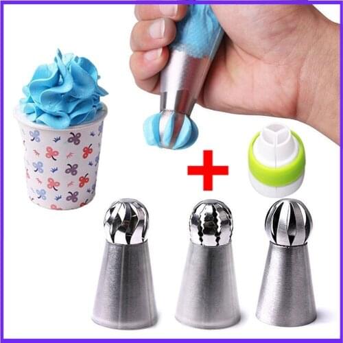 3 Piece Sphere Ball Shape Russian Icing Nozzles Tips Cupcake Decor Kitchen Baking Tool Plus Free Coupler Cake Decorating Tools