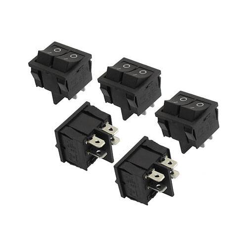 5 Pcs 4 Pin SPST Black Dual Snap in On/Off Boat Rocker Switch AC 6A/250V 10A/125V