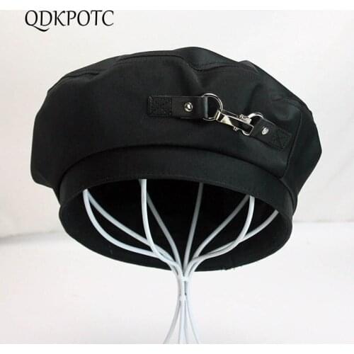2021 Hat Spring Summer New Women Silky Satin Berets Japan Korea Fashion Metal Buckle Casual Travel Flat Top Pumpkin Cap QDKPOTC