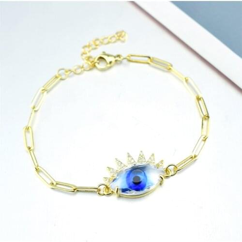 Charm CZ Zircon Devil Eye Copper Adjustable Women Lucky Cuban Hip Hop Chain Bracelet Turkey Evil Eye Crystal Bracelet Jewelry