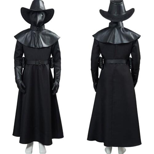 Fast delivery Kids Cosplay Plague Doctor Costume Black Robe Uniform Halloween Carnival Horror Fancy Dress Children men clothing