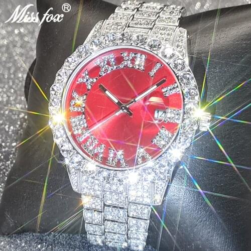 MISSFOX Men Watches Top Brand Design Luxury Sport Iced Out AAA Diamond Bling Watch Full Stainless Steel Waterproof Clock Jewelry