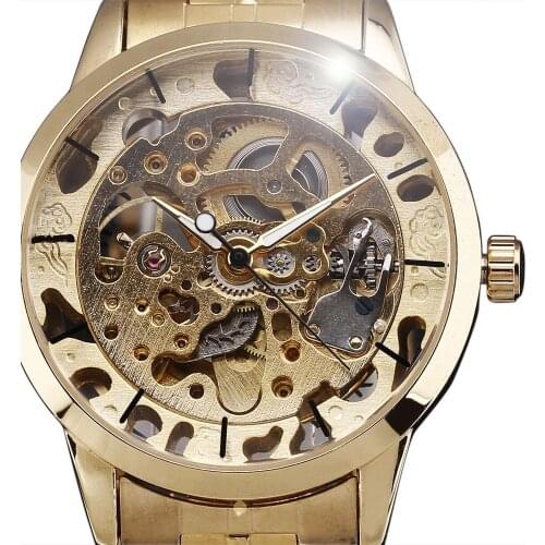 Winner Mens Watch Top Brand Luxury Automatic Skeleton Gold Factory Company Stainless Steel Bracelet Wristwatch Military Watches