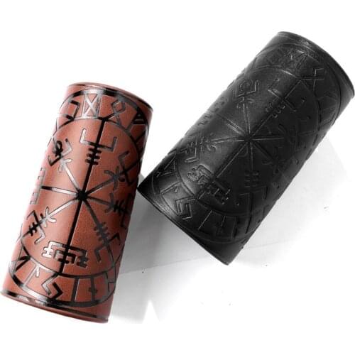 Toten Design Nordic Viking Odin Compass Bangles for Man Riding Protective Gear Embossed Wide Leather Wristband Punk Jewelry