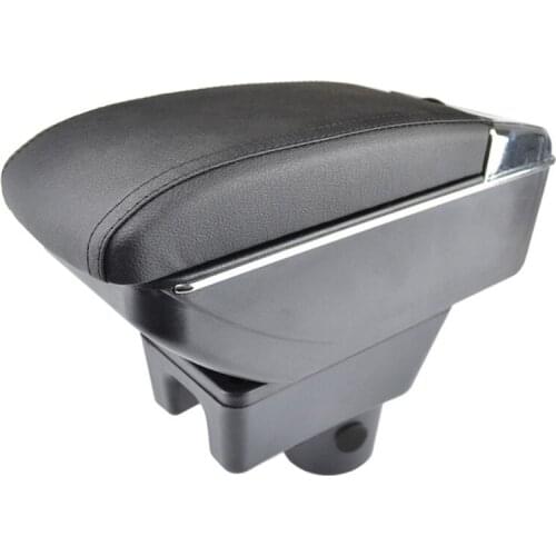 For Mitsubishi Mirage Space Star 2014 - 2018 Storage Box Armrest Arm Rest Dual Layer Black Leather Ashtray(Black Leather + Black