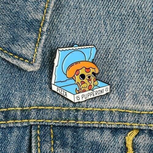 Delivery Pizza Enamel Pin Puppy Brooches for Shirt Lapel Bag Creative Badge Fun Food Dog Jewelry Gift for Kids Friends