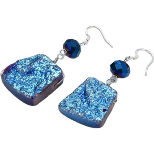 GG Jewelry Titanium Blue Color Quartzs Druzy Silvers Lever Back Earrings cute style for women