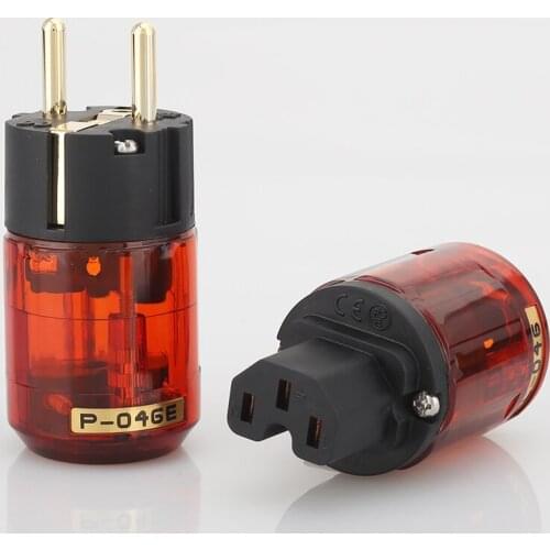 HI-End P046E+C046 Gold-Plated brass SCHUKO Power Plug EUR Power Connector hifi EU AC power plug