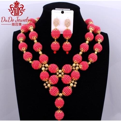 Delicate Red African Wedding Beads Bridal Jewelry Sets Crystal Beaded Nigerian Dubai Jewelry Set 2017 Free Shipping