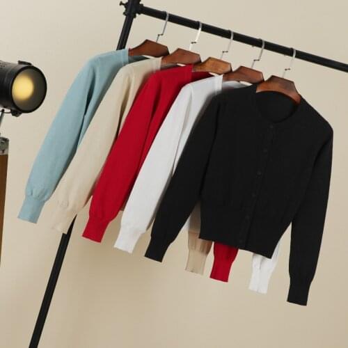 2021korean style fashion round neck cropped long sleeve crochet Ladies cardigans for Womens clothing Knitted top sweaters woman