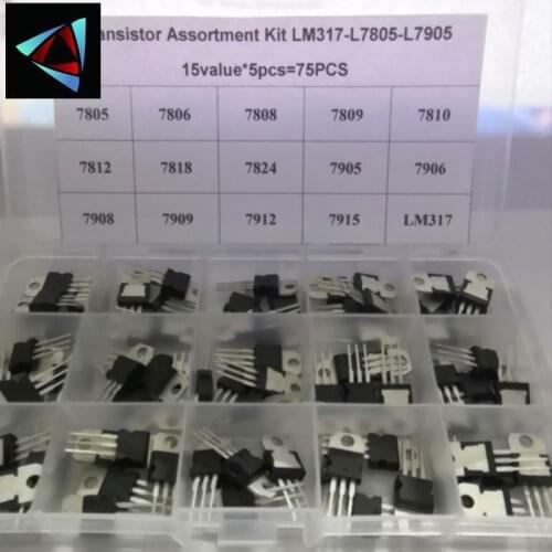 LM317T L7805 L7806 L7808 L7809 L7810 L7812 L7815 L7909 L7915 Transistor Assortment Kit 15Value*5Pcs 75PCS Voltage Regulator Box