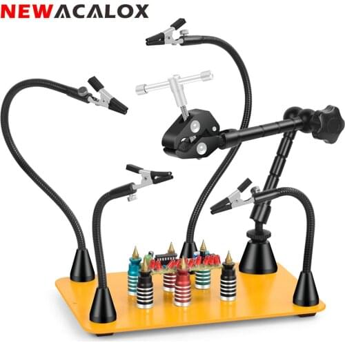 NEWACALOX Adjustable PCB Fixture Third Hand Soldering Tool Four Arms Helping Hands Crafts Jewelry Hobby Workshop Helping Station