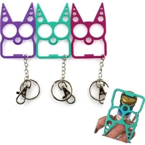 Multi-Function 6 in 1 Cat Ear Keychain Bottle Opener Creative Zinc Alloy Kitchen Can Tin Bottle Food Opener Hexagon Wrench