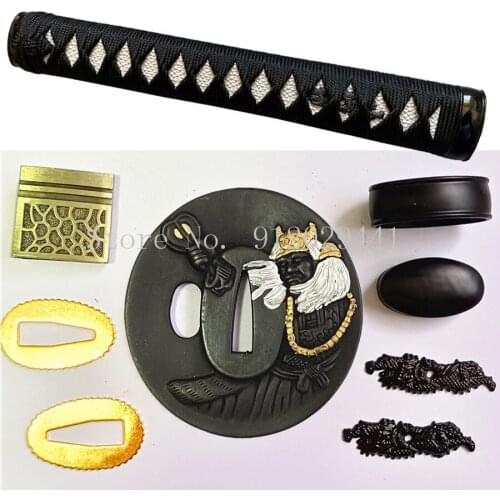 A Set Alloy Tsuba Hand Guard for Japanese Sword Japanese Sword Katana/Wakizashi/Tanto Fittings Tsuba+Menuki+Fuchi+Kashira+Handle
