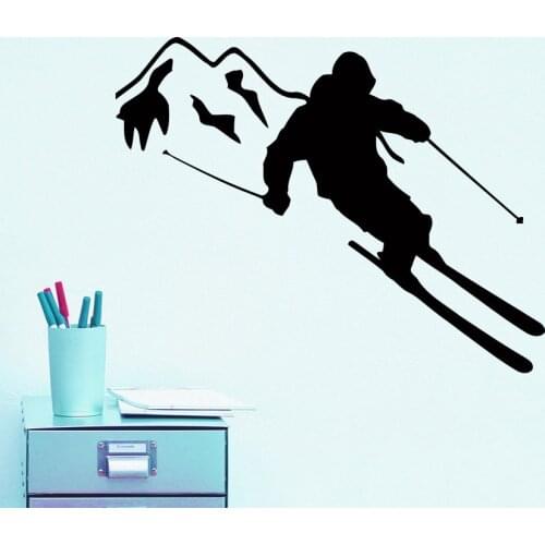 Extreme Sports Wall Decal Skier Skiing Vinyl Wall Stickers For Kids Rooms Ski Sport Boys Bedroom Decor Art Mural Removable SY51