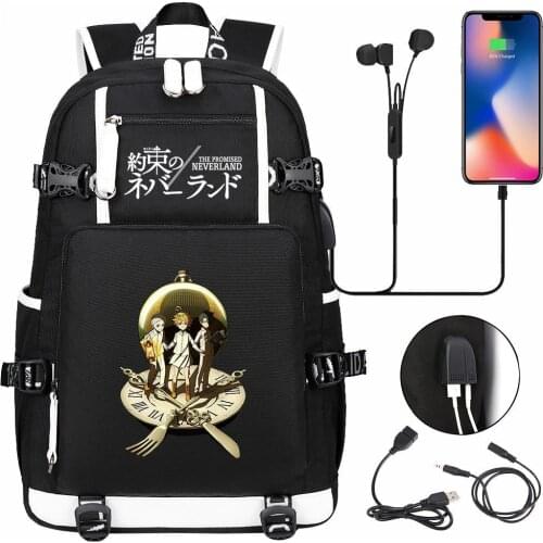 The Promised Neverland School Backpack Women Men Multifunction USB Charging Laptop Backpack School Travel Bag For Boy Girls