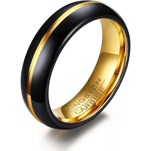 Yobest 2019 New Fashion Black and Gold-Color Tungsten Wedding Ring for Men and Women Jewelry 6MM Black Tungsten Carbide Ring