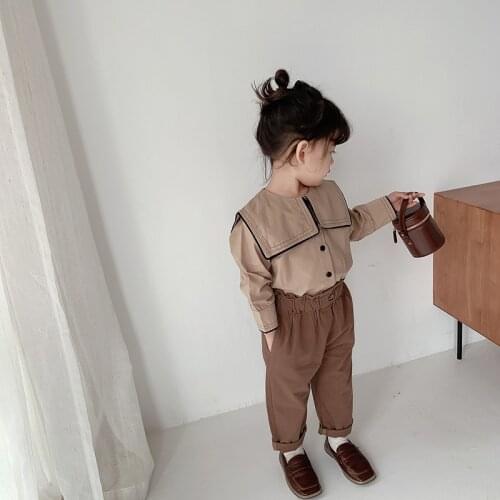 Girls' Autumn Shirt 2021 Navy Style Literary Vintage Childrens Long Sleeve Cotton Long Sleeve Pullover Top Shirts for Girls