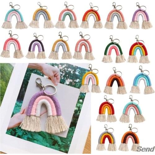 Weaving Rainbow Keychains for Women Boho Handmade key Holder Keyring Macrame Bag Charm Car Hanging Jewelry Gifts