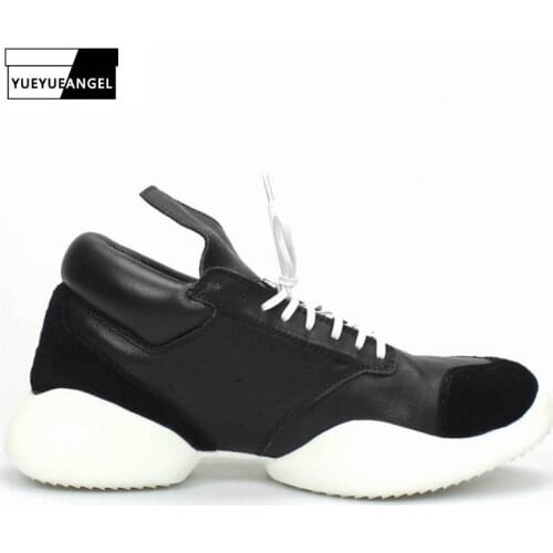 Casual Genuine Leather Summer Breathable Mens Sprots Shoes Personality Mix Color Lace Up Thick Bottom Round Toe Shoes Sneakers