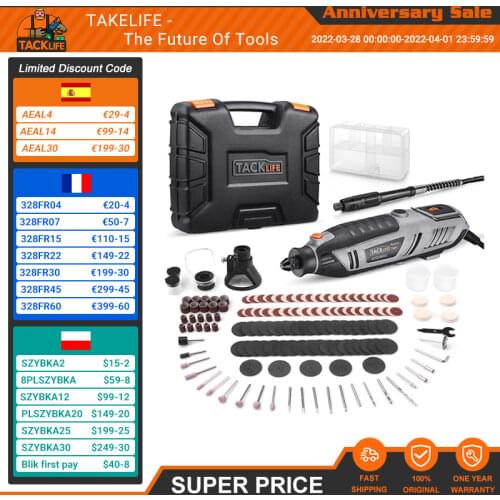 TACKLIFE Rotary Tool 200W Variable Speed, 170 Fitting, MultiPro Keyless Chuck, Flex Shaft, Multi-Functional with A Box- RTD36AC