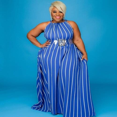 Sexy Women Stripped Loose Long Dress Fashion Night Club Elegant Vestidos Sleevelsss Halter Robes Plus Size L-4XL 2021Casul Wear