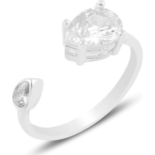 Silver 925 Sterling Drop Zircon Engagement Adjustable Tall Ring