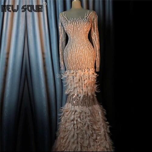 Chic Feathers Transparent Evening Party Dresses Custom Made Kaftans Islamic Beading Crystal Prom Dress Dubai Arabic Party Gowns